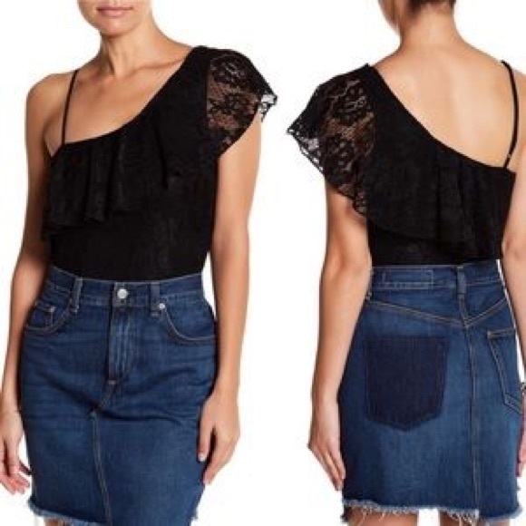 Socialite Tops - Socialite One Shoulder Lace Bodysuit New